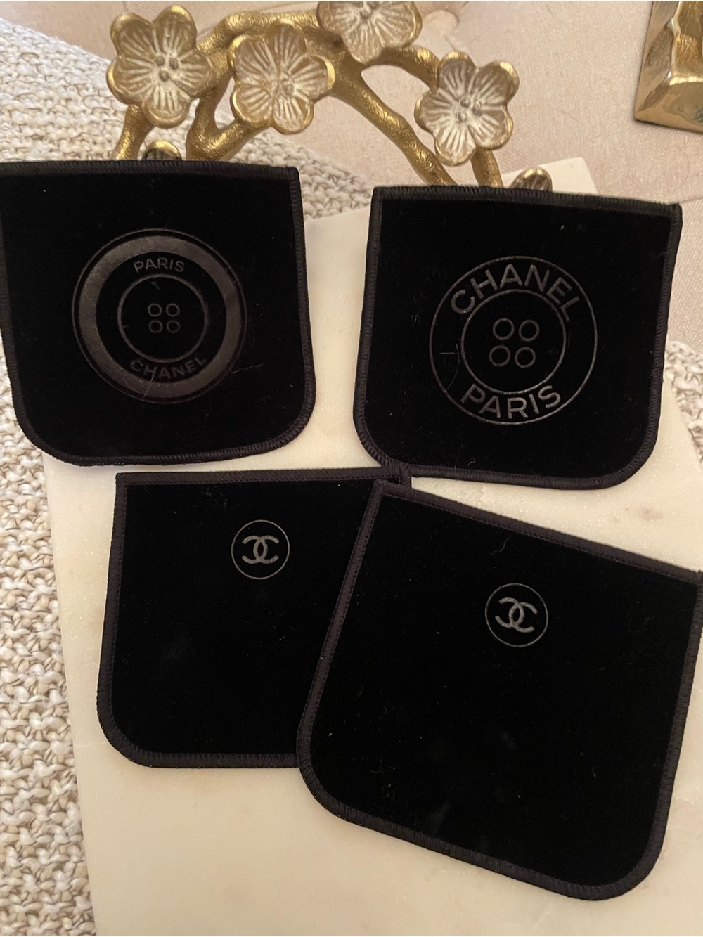 CHANEL Black Velvet Logo Pouches Set of Four